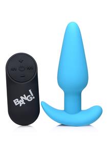 21X Vibrating Silicone Butt Plug with Remote Control - Blue