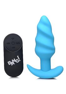 21X Vibrating Silicone Swirl Butt Plug with Remote - Blue