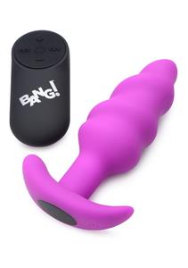 21X Vibrating Silicone Swirl Butt Plug with Remote - Purple