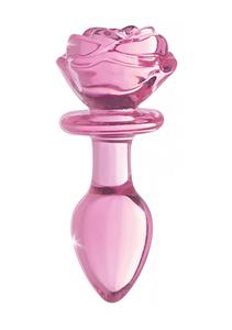 Glass Medium Anal Plug - Pink Rose