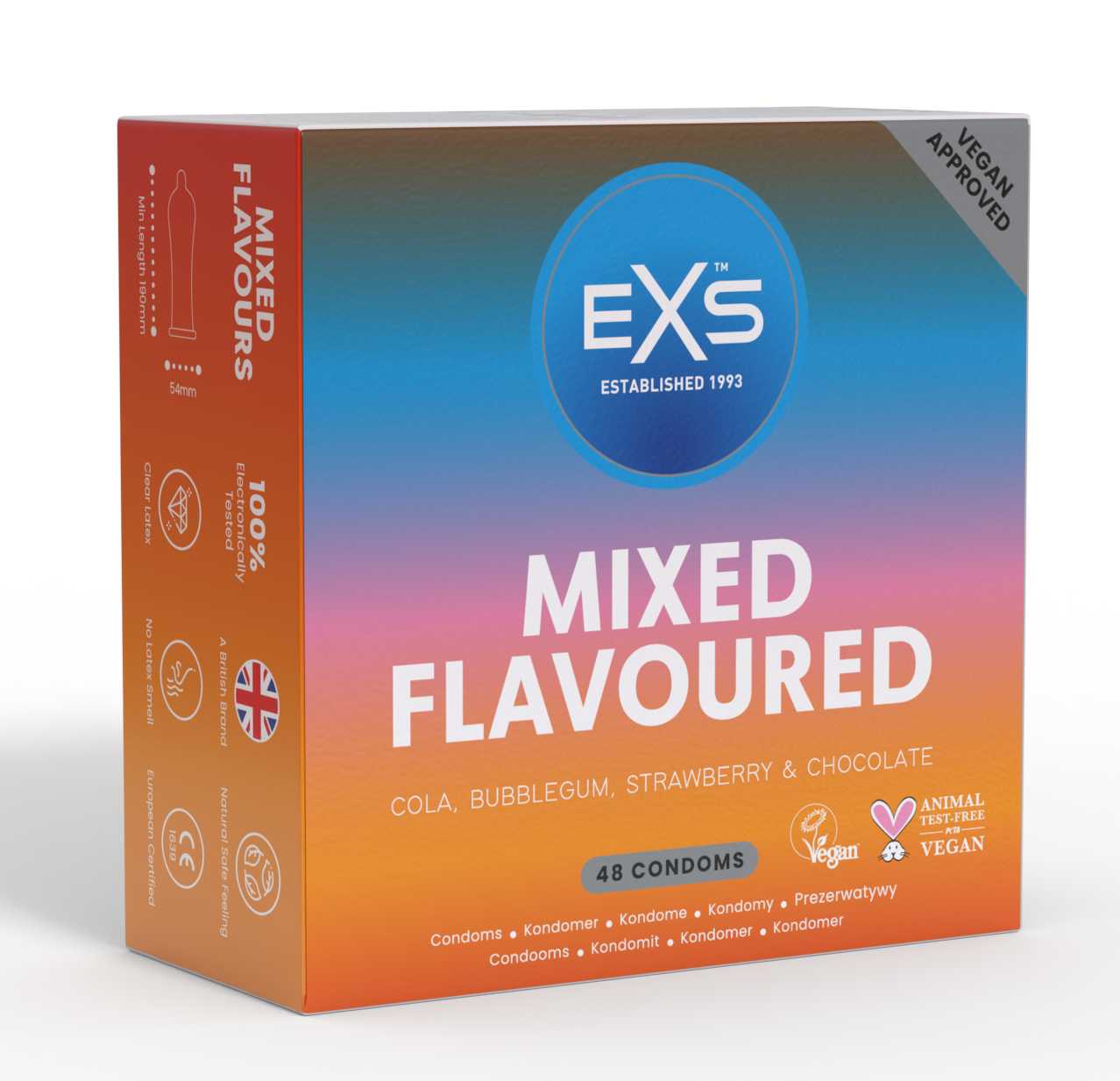 EXS Mixed Flavoured - Condooms In De Smaken Cola, Bubblegum, Aardbie En Chocolade 48 stuks