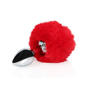 Ouch! Konijnenstaart met metalen buttplug - Rood