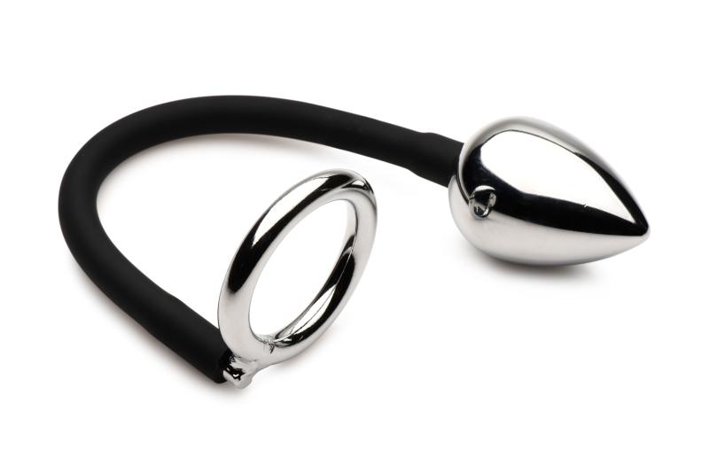 Master Series XR Brands - Tug + Plug Cock & Ball Ring met Anaalplug - Zwart&Zilver