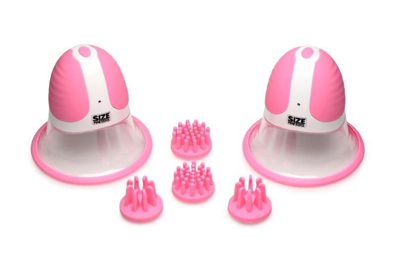 XR Brands SIZE MATTERS - Roterende Tepelzuigers - 4 Opzetstukken