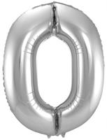 Zilveren Folieballon Cijfer 0 - cm