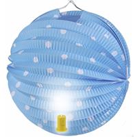 Fun & Feest Lampion blauw met witte stippen 20 cm