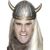 Smiffys Zilveren Viking helm met gouden hoorns