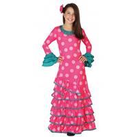Bellatio Roze Flamenco jurk voor meiden (7-9 jaar) Multi