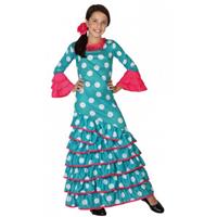 Bellatio Blauwe Flamenco jurk voor meiden (5-6 jaar) Multi
