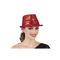 Bellatio Rode trilby hoed met pailletten