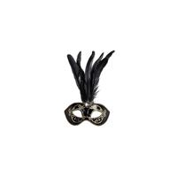 Bellatio Venetiaans glitter oogmasker zwart met veren