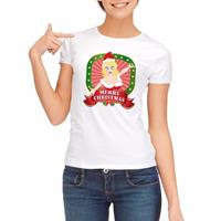 Shoppartners Foute kerst t-shirt wit merry christmas voor dames
