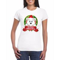 Shoppartners IJsbeer Kerst t-shirt wit Merry Christmas voor dames