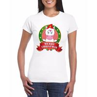 Shoppartners Eenhoorn Kerst t-shirt wit Merry Christmas voor dames