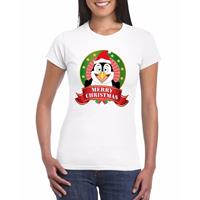 Shoppartners Pinguin Kerst t-shirt wit Merry Christmas voor dames