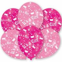 Bellatio Roze geboorte ballonnen meisje 6 stuks