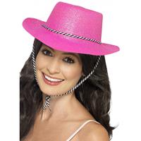 Smiffys Roze glitter cowboy hoed
