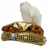 Bellatio Sultan hoed goudkleurig met pluim Goudkleurig