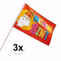 Sinterklaas - 3x Luxe Welkom Sinterklaas zwaaivlaggetje 30 x 45 cm