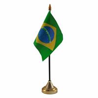Bellatio Brazilie tafelvlaggetje 10 x 15 cm met standaard