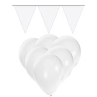 Fun & Feest party gadgets Witte versiering 15 ballonnen en 2 vlaggenlijnen