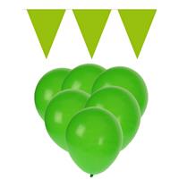 Fun & Feest party gadgets Groene versiering 15 ballonnen en 2 vlaggenlijnen