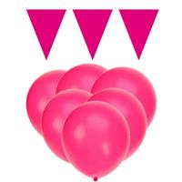 Fun & Feest party gadgets Knal roze versiering 15 ballonnen en 2 vlaggenlijnen