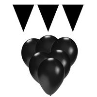 Fun & Feest party gadgets Zwarte versiering 15 ballonnen en 2 vlaggenlijnen