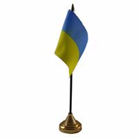 Bellatio Oekraine tafelvlaggetje 10 x 15 cm met standaard