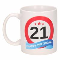 Shoppartners Verjaardag 21 jaar verkeersbord mok / beker