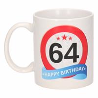 Shoppartners Verjaardag 64 jaar verkeersbord mok / beker