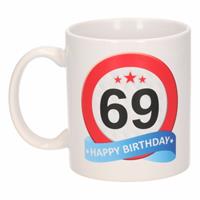 Shoppartners Verjaardag 69 jaar verkeersbord mok / beker