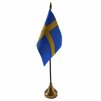 Bellatio Zweden tafelvlaggetje 10 x 15 cm met standaard
