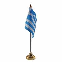 Bellatio Griekenland tafelvlaggetje 10 x 15 cm met standaard