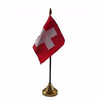 Bellatio Zwitserland tafelvlaggetje 10 x 15 cm met standaard