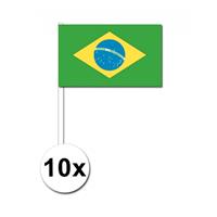 Bellatio 10 zwaaivlaggetjes Brazilie 12 x 24 cm