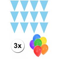 Bellatio Pakket 3x vlaggenlijn lichtblauw incl gratis ballonnen