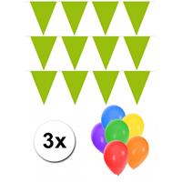 Bellatio Pakket 3x vlaggenlijn lime incl gratis ballonnen