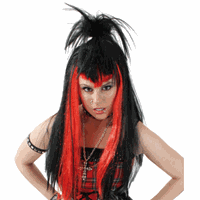 Bellatio Rock chick pruik rood/zwart