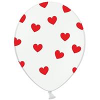 Witte ballonnen met hartjes rood 6 stuks
