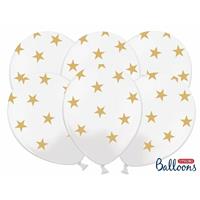 Witte ballonnen met gouden sterren 6 stuks