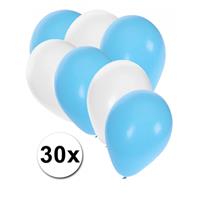 Fun & Feest party gadgets 30x ballonnen lichtblauw en wit