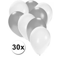 Fun & Feest party gadgets 30x ballonnen wit en zilver