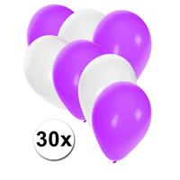 Fun & Feest party gadgets 30x ballonnen wit en paars
