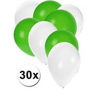 Fun & Feest party gadgets 30x ballonnen wit en groen