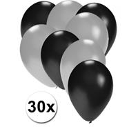 Fun & Feest party gadgets 30x ballonnen zwart en zilver