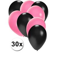 Fun & Feest party gadgets 30x ballonnen zwart en lichtroze