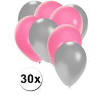 Fun & Feest party gadgets 30x ballonnen zilver en lichtroze