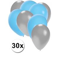 Fun & Feest party gadgets 30x ballonnen zilver en lichtblauw