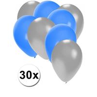 Fun & Feest party gadgets 30x ballonnen zilver en blauw